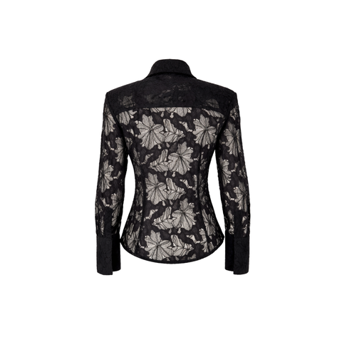 ÇIKARILABİLİR VATKA DETAY GENİŞ MANŞETLİ DANTEL GÖMLEK SİYAH