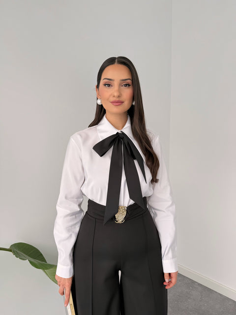 KONTRAST FULAR DETAYLI TASARIM GÖMLEK BEYAZ