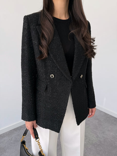 GOLD DÜĞME DETAY PIRILTILI TÜVİT CEKET SİYAH