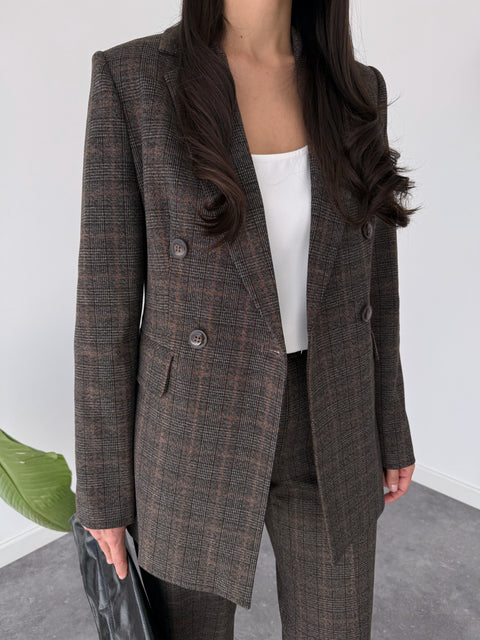 EKOSE DESEN BLAZER CEKET KAHVE