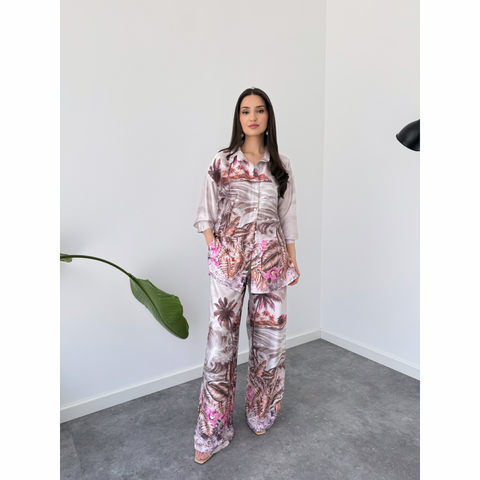 FELİZİA TROPİKAL DESEN SATEN TAKIM