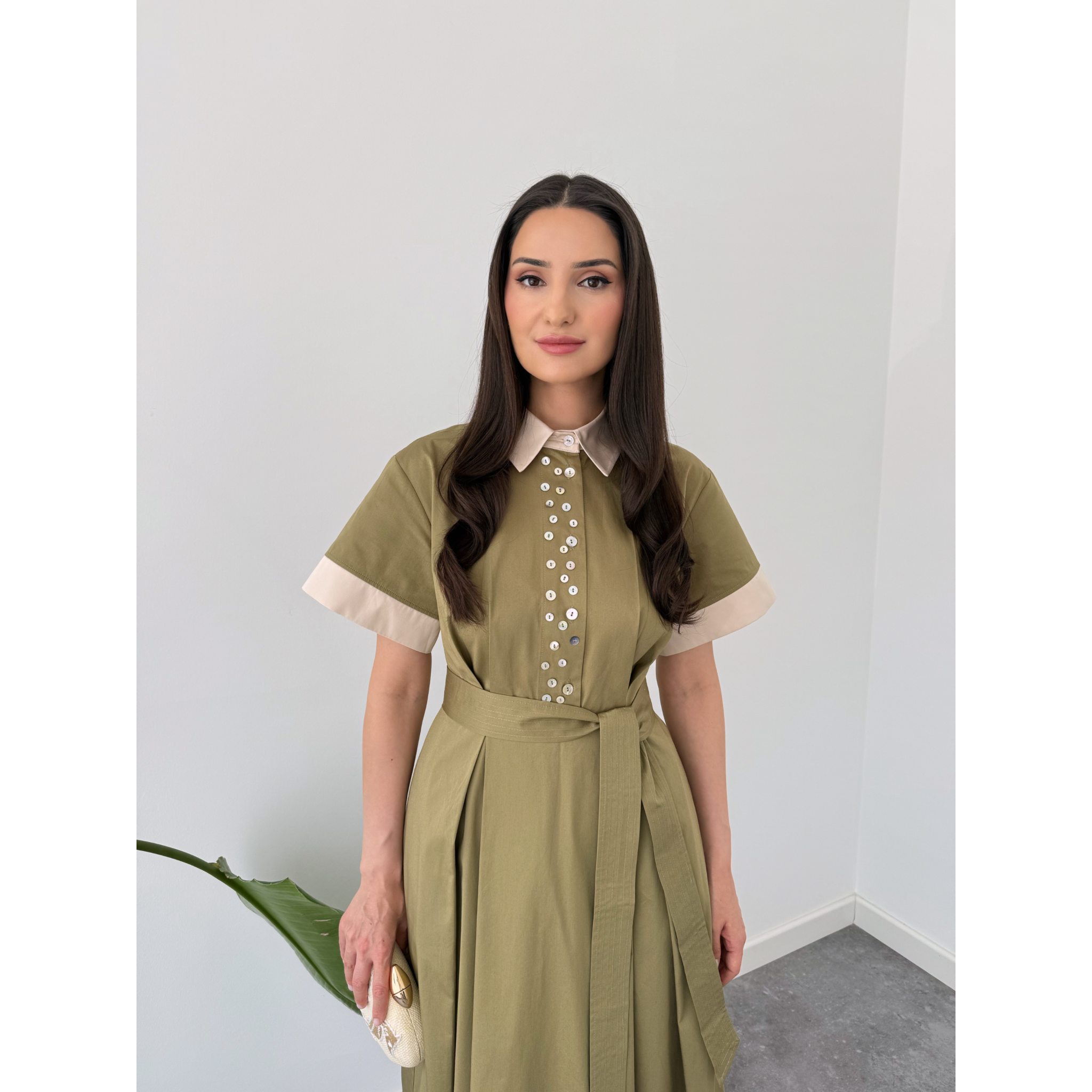 DÜĞME DETAYLI %100 COTTON GÖMLEK ELBİSE