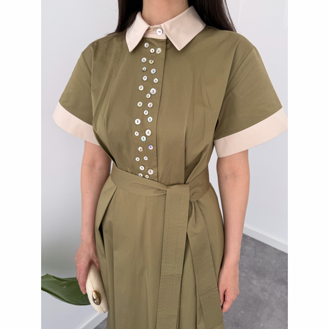 DÜĞME DETAYLI %100 COTTON GÖMLEK ELBİSE