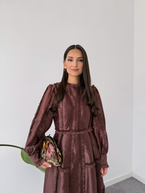 ELIZA FIRFIR DETAYLI ELBİSE KAHVE