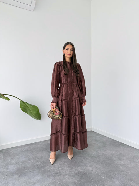 ELIZA FIRFIR DETAYLI ELBİSE KAHVE