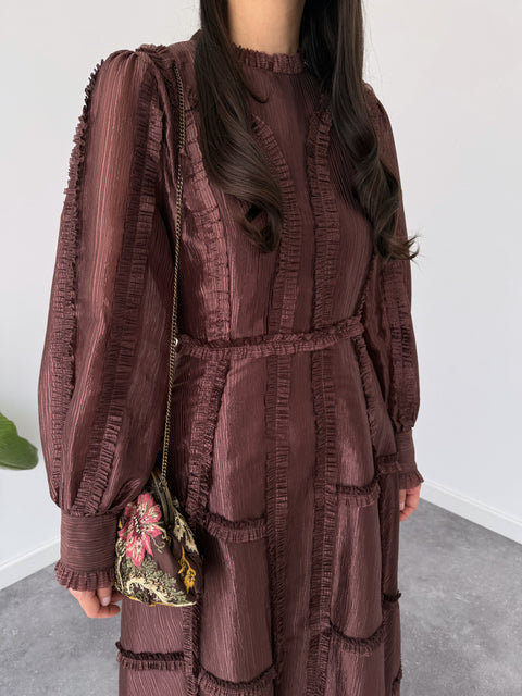 ELIZA FIRFIR DETAYLI ELBİSE KAHVE