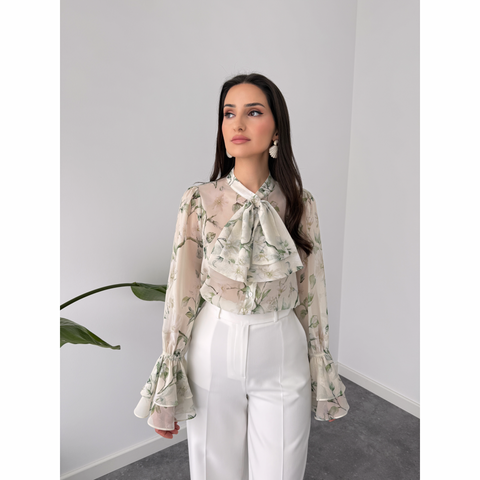 FLORAL DESEN KOLLARI VOLANLI ŞİFON BLUZ