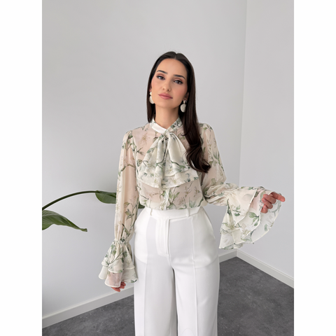 FLORAL DESEN KOLLARI VOLANLI ŞİFON BLUZ