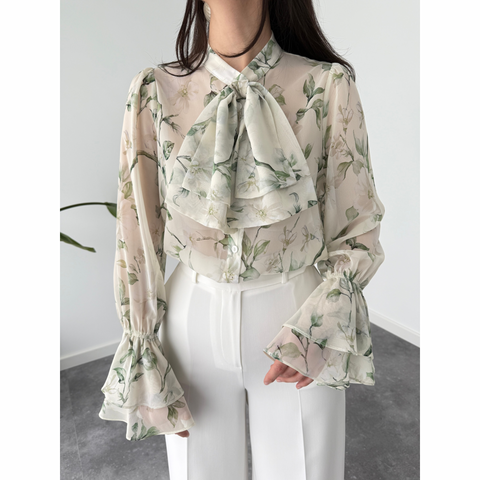 FLORAL DESEN KOLLARI VOLANLI ŞİFON BLUZ