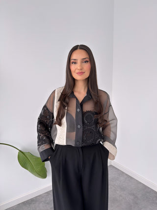 KUMAŞ MİX PAYETLİ TRANSPARAN TASARIM GÖMLEK