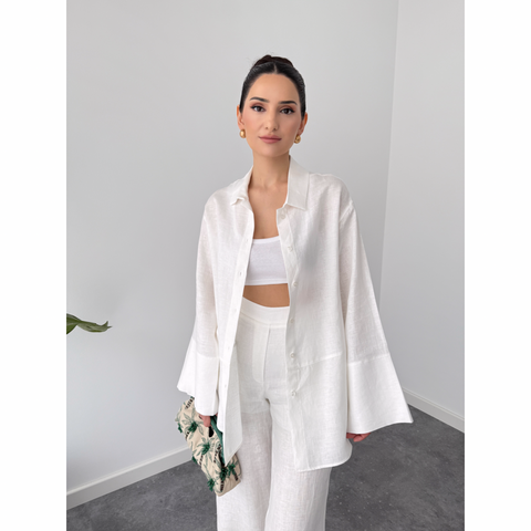 ELSA %100 KETEN GENİŞ MANŞETLİ GÖMLEK EKRU