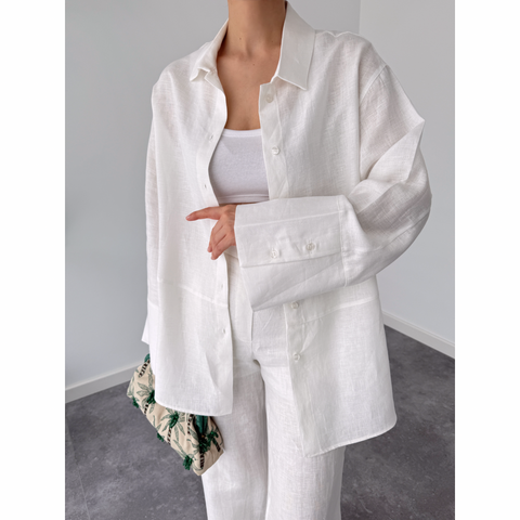 ELSA %100 KETEN GENİŞ MANŞETLİ GÖMLEK EKRU