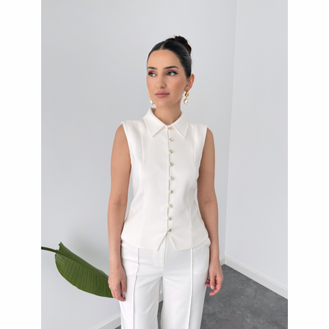 HONEY GOLD DÜĞME DETAYLI TAKIM EKRU