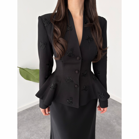 VOLANLI CEKET VE ETEK TAKIM SİYAH