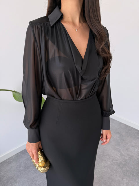 DEGAJE YAKA TRANSPARAN BLUZ