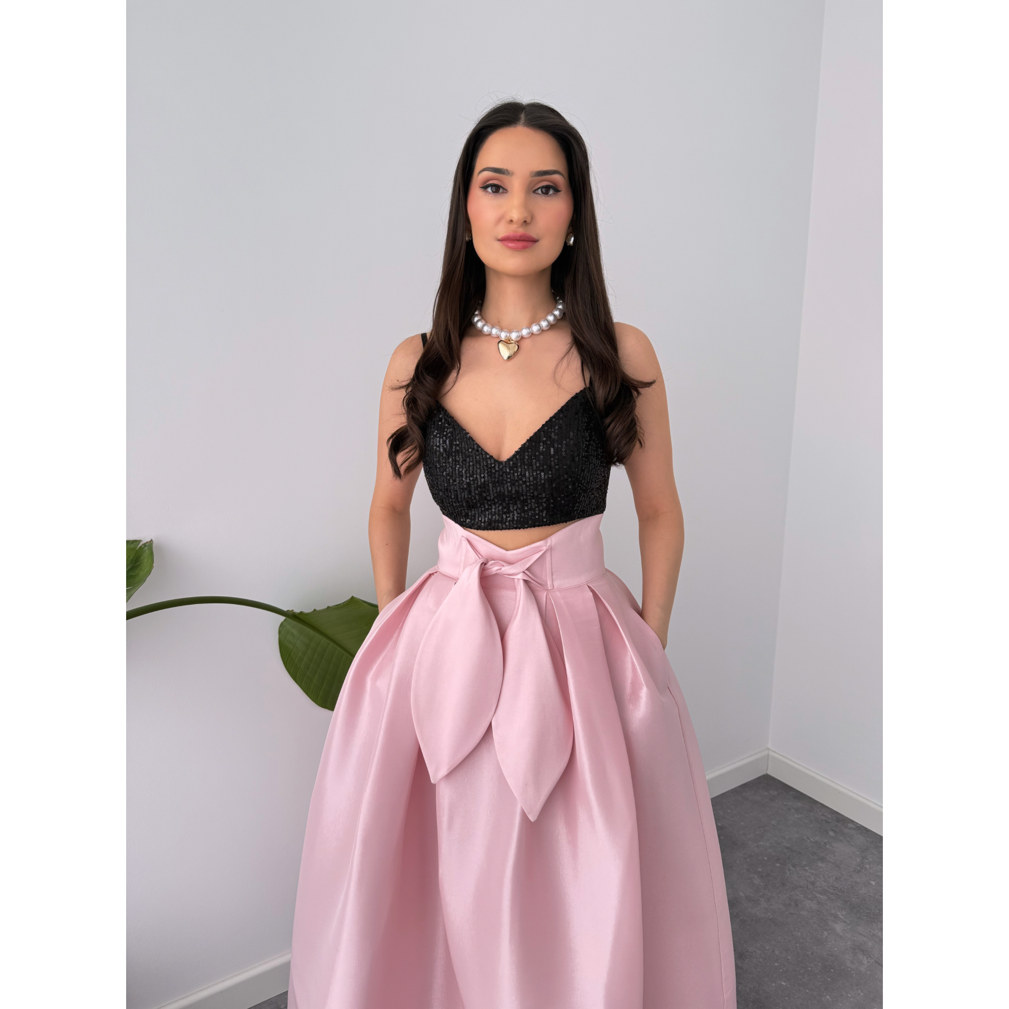 TİANA TAFTA KUMAŞ ETEK PEMBE