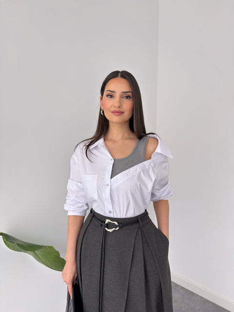 YAKASI ASİMETRİK ATLET MİX COTTON GÖMLEK