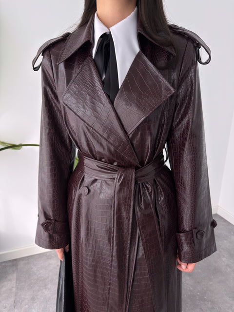 SUNİ DERİ KRUVAZE MODEL PİTON TRENÇKOT BORDO