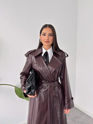 SUNİ DERİ KRUVAZE MODEL PİTON TRENÇKOT BORDO