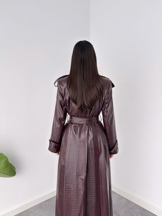 SUNİ DERİ KRUVAZE MODEL PİTON TRENÇKOT BORDO