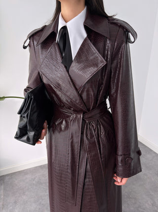 SUNİ DERİ KRUVAZE MODEL PİTON TRENÇKOT BORDO