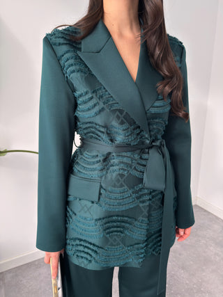 BELİ KUŞAK DETAY JAKARLI TAKIM YEŞİL