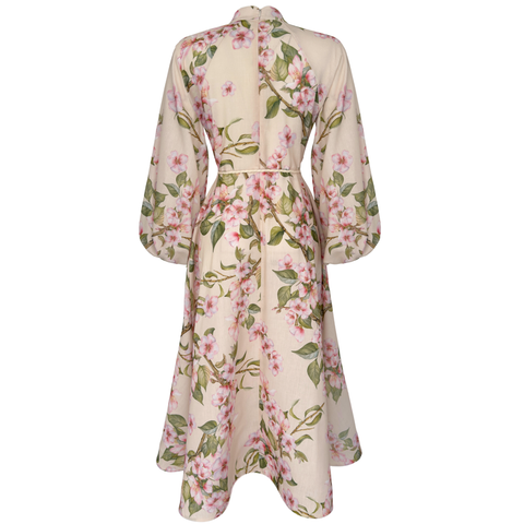 İNCİ DÜĞMELİ FLORAL DESEN ELBİSE