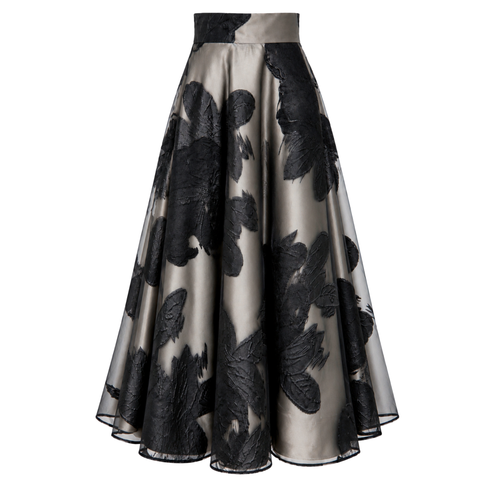 FLORAL DESEN JAKARLI KLOŞ ETEK GRİ