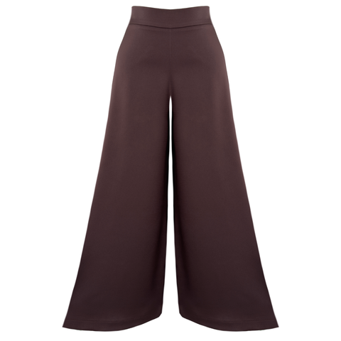 JESS GENİŞ PAÇA SATEN PANTOLON ÇİKOLATA KAHVE