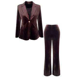 GOLD DÜĞMELİ KADİFE TAKIM KAHVE