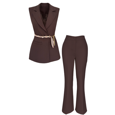 BELİ ZİNCİR AKSESUARLI TAKIM KAHVE