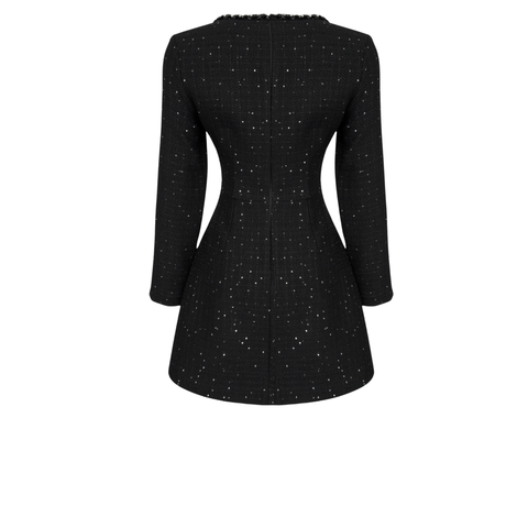 UZUN KOL YAKASI İŞLEME DETAY TÜVİT ELBİSE SİYAH