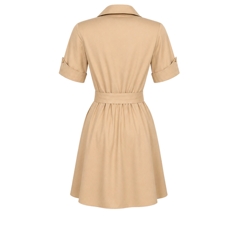 CEP DETAY KEMERLİ COTTON ELBİSE CAMEL