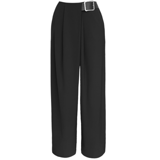 KEMER DETAY PİLELİ GENİŞ PAÇA PANTOLON SİYAH