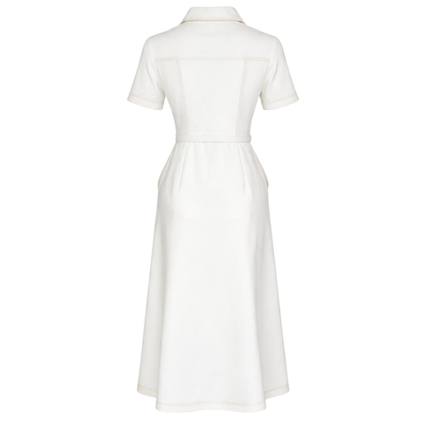 CEP DETAY KEMERLİ COTTON ELBİSE EKRU