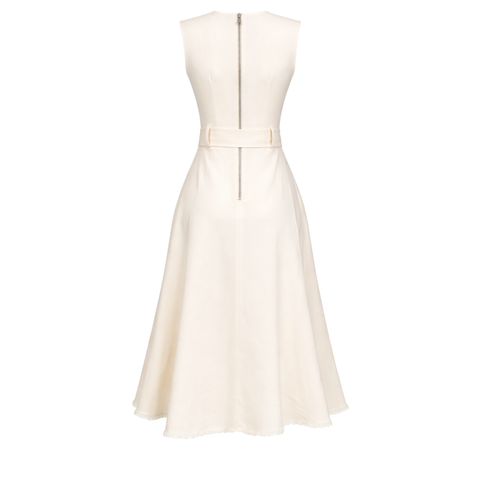 KEMERLİ KLOŞ MODEL GABARDİN ELBİSE EKRU