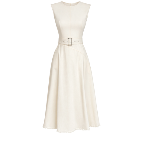 KEMERLİ KLOŞ MODEL GABARDİN ELBİSE EKRU