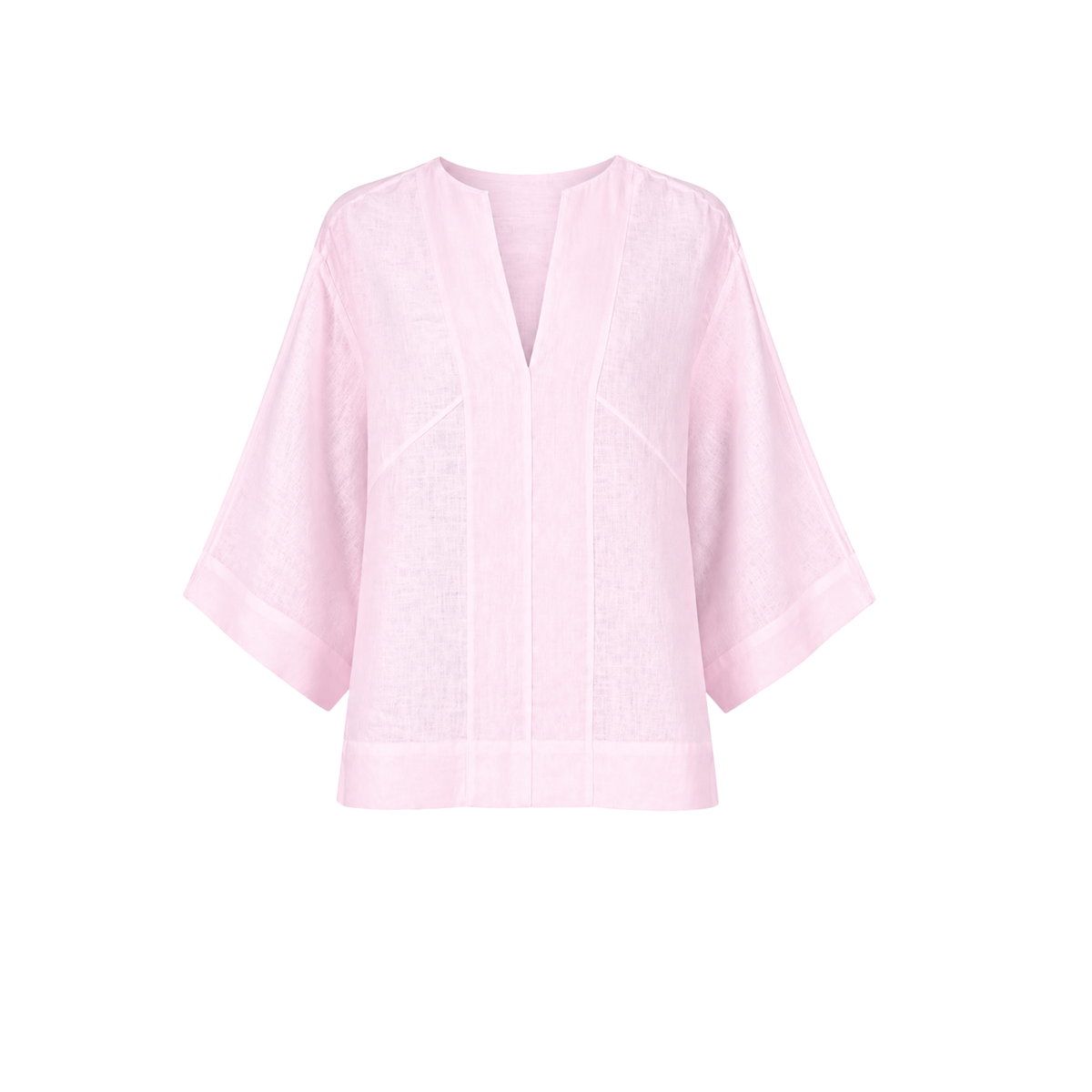 V YAKA OVERSİZE KETEN BLUZ PEMBE