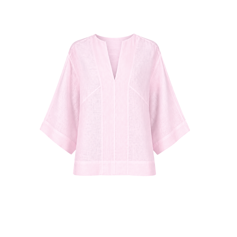 V YAKA OVERSİZE KETEN BLUZ PEMBE