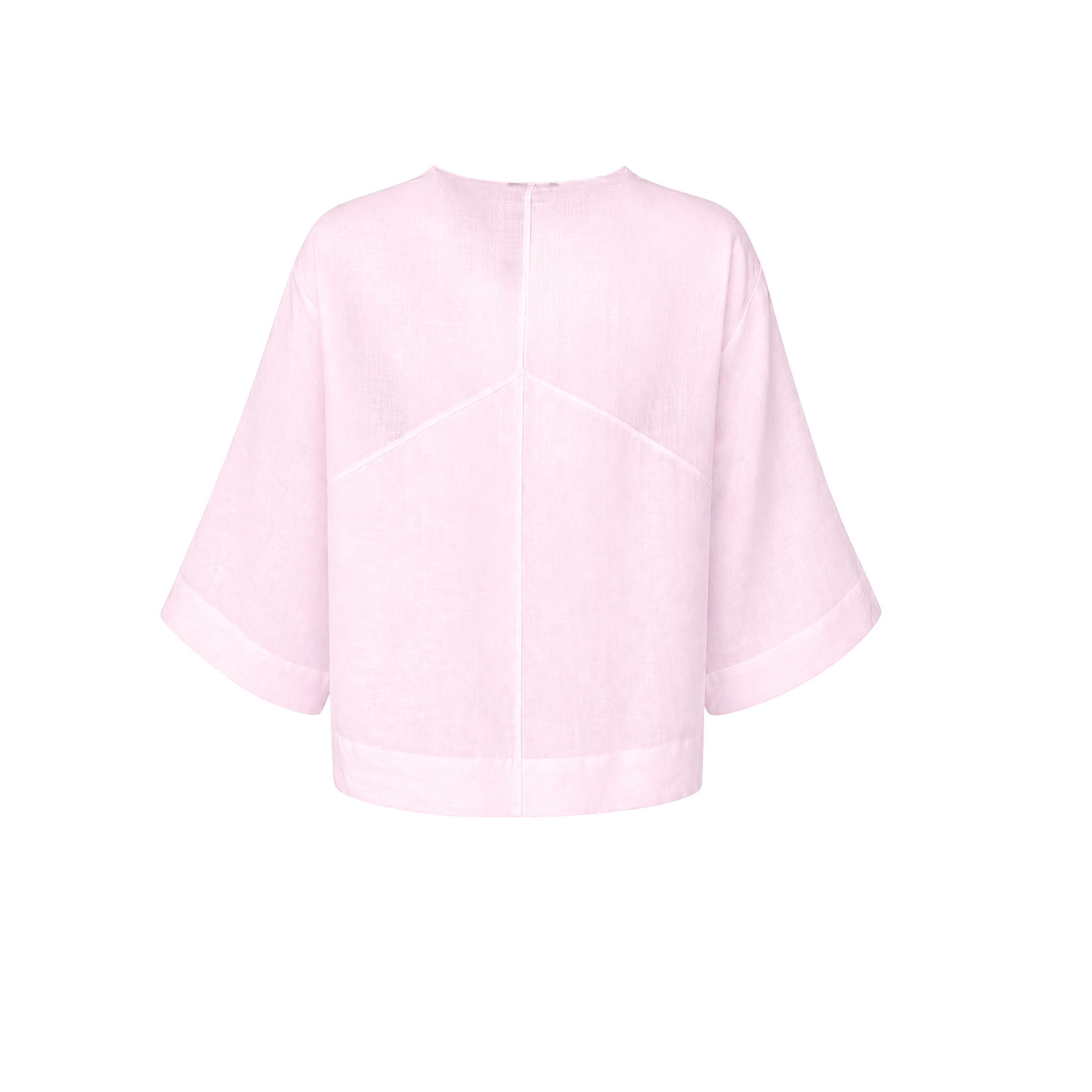 V YAKA OVERSİZE KETEN BLUZ PEMBE