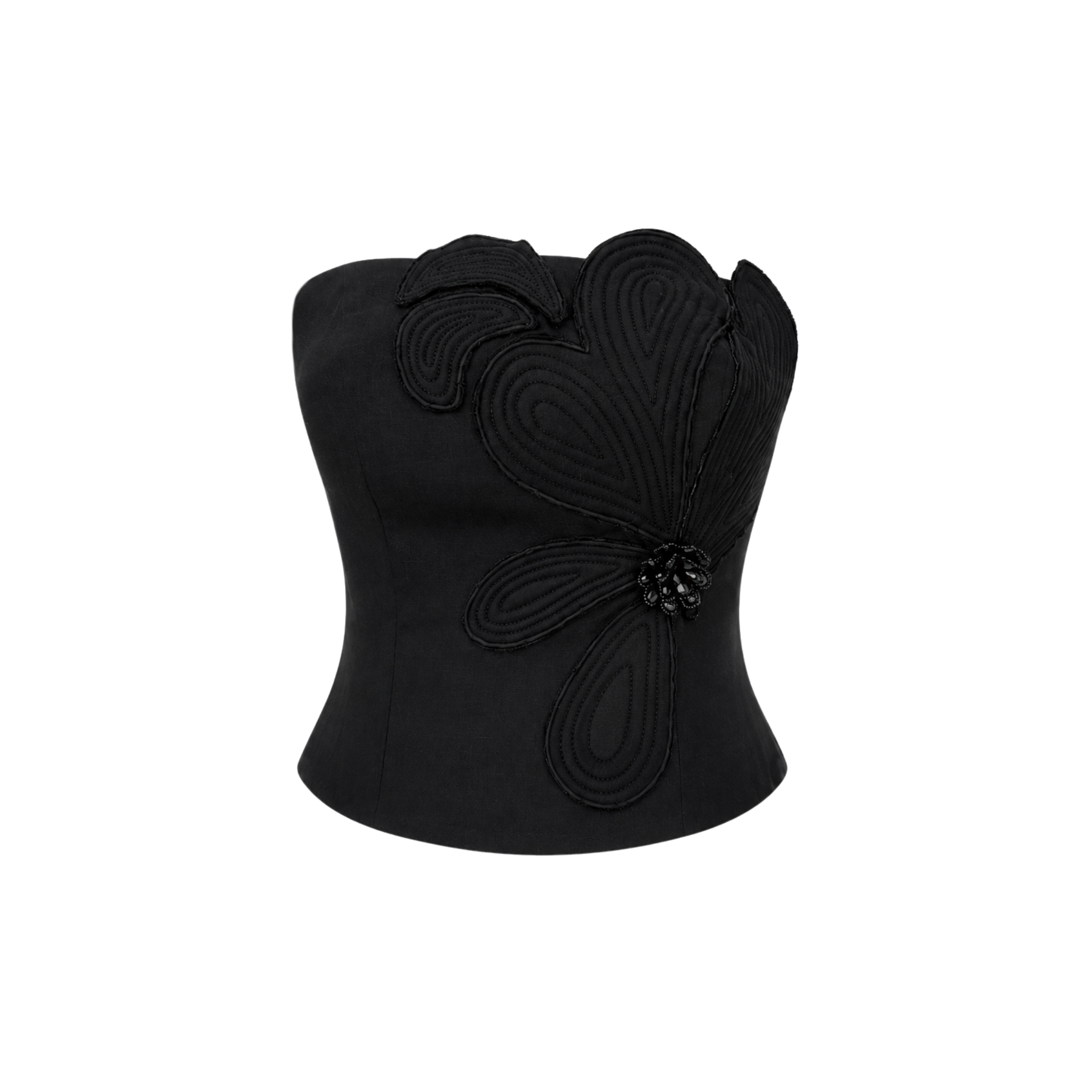 FLORAL İŞLEME DETAY %100 KETEN BÜSTİYER SİYAH