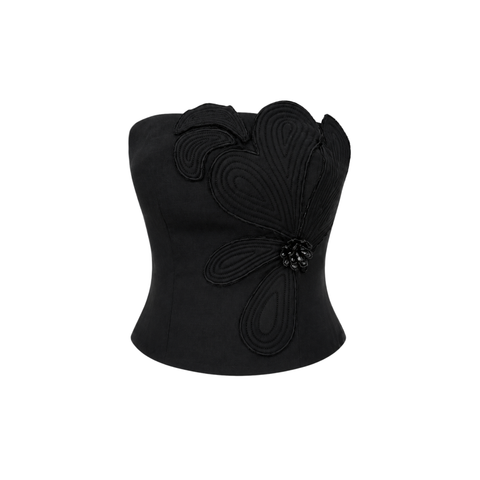 FLORAL İŞLEME DETAY %100 KETEN BÜSTİYER SİYAH
