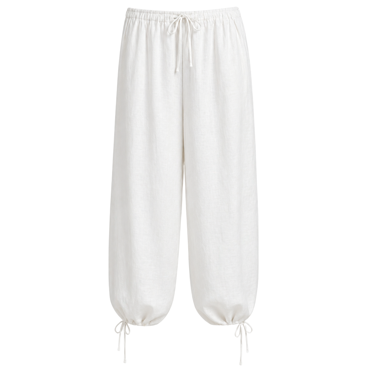 PAÇA DETAY %100 KETEN PANTOLON BEYAZ