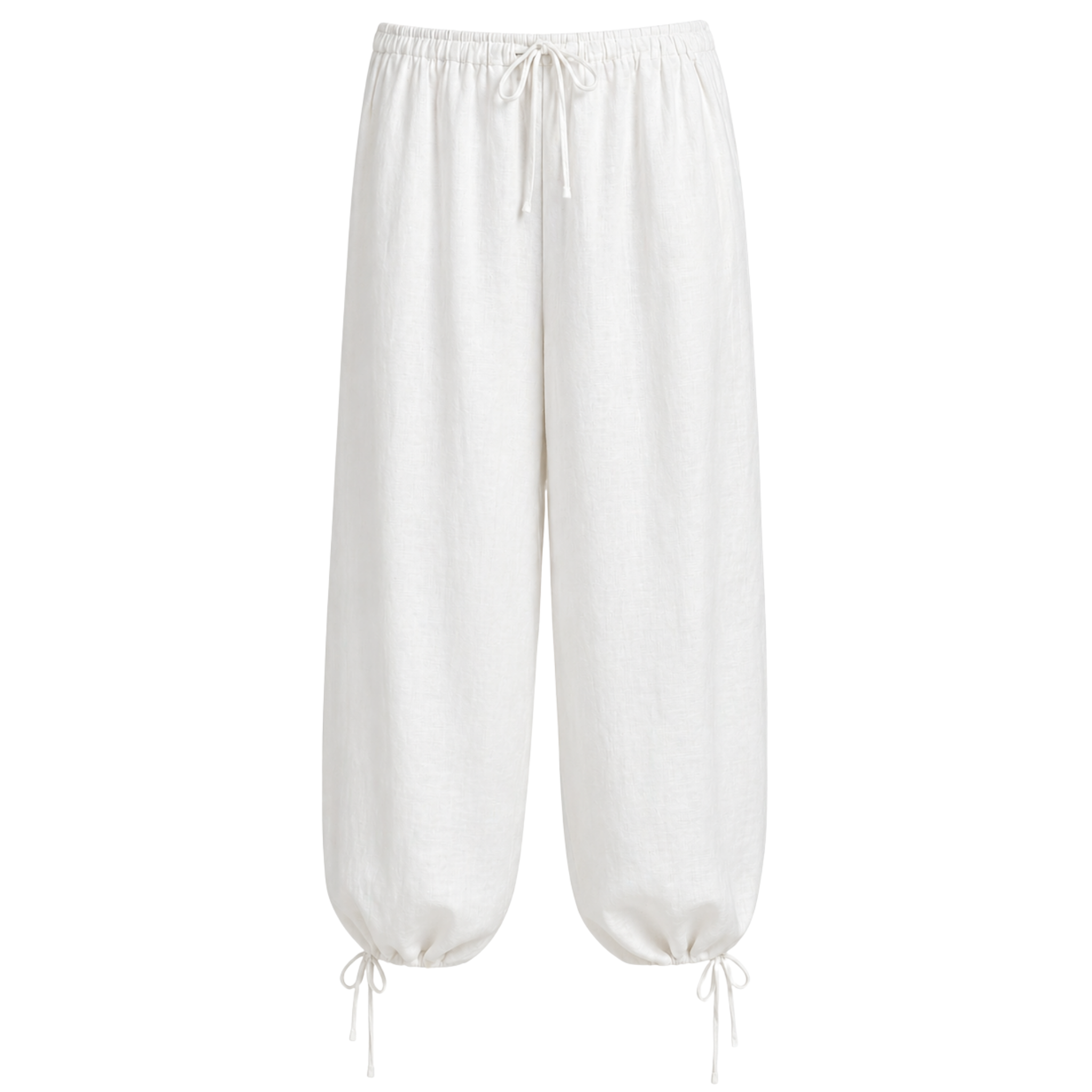 PAÇA DETAY %100 KETEN PANTOLON BEYAZ