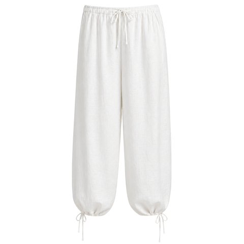 PAÇA DETAY %100 KETEN PANTOLON BEYAZ