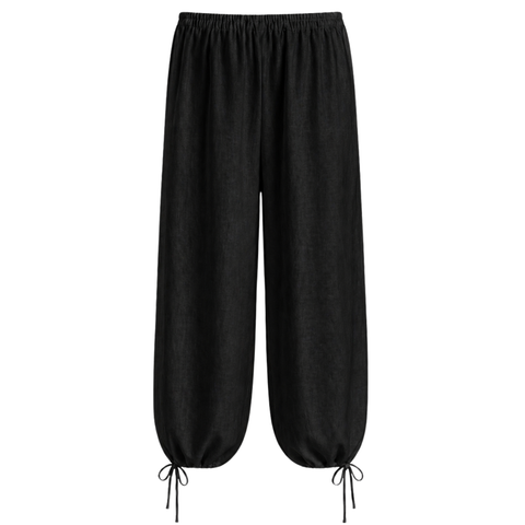 PAÇA DETAY %100 KETEN PANTOLON SİYAH