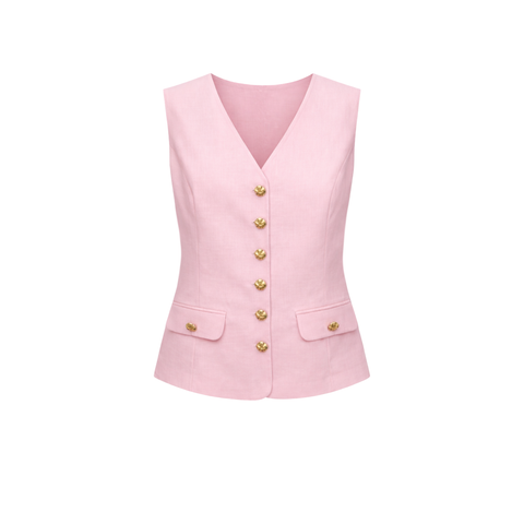 GOLD DÜĞMELİ KETEN TAKIM PEMBE