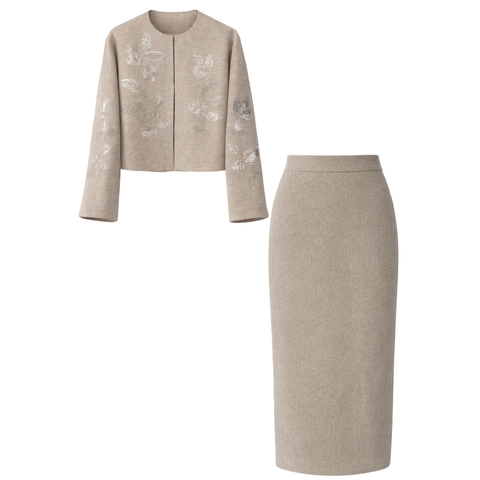 PAYET NAKIŞLI %100 KETEN TAKIM BEJ