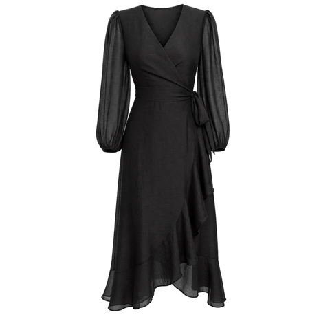 YARI TRANSPARAN KRUVAZE ELBİSE SİYAH