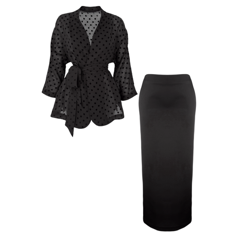 KİMONO VE KALEM ETEK TAKIM SİYAH